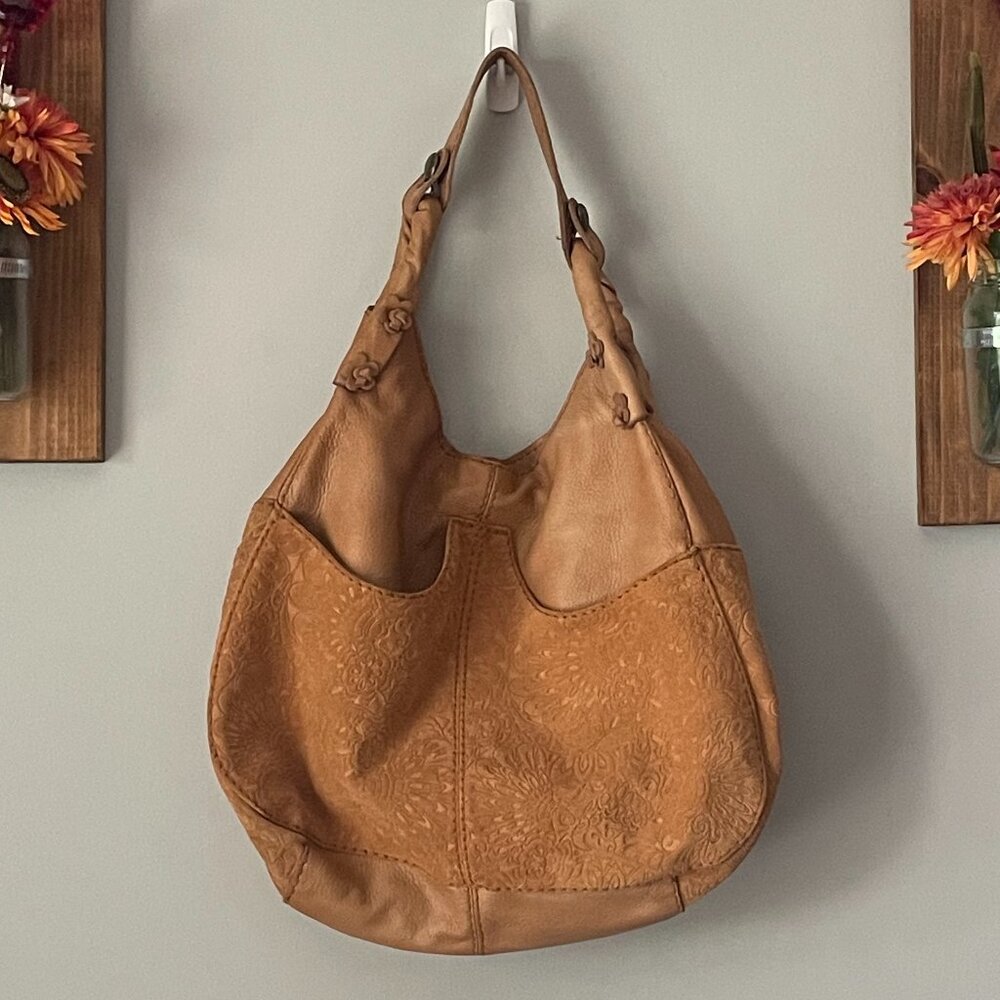 Tan Lucky Brand Magnetic Snap Over The Shoulder Bag